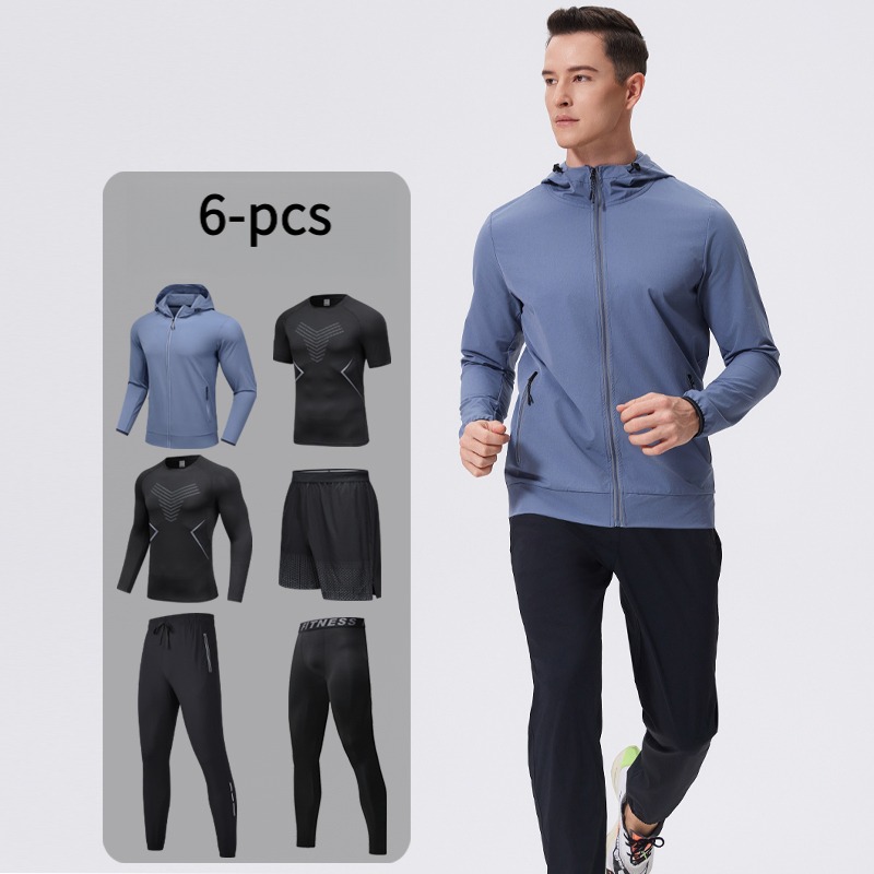 Cycling Gear Outfit - 남성용 6피스 스포츠웨어 세트 후드 포함